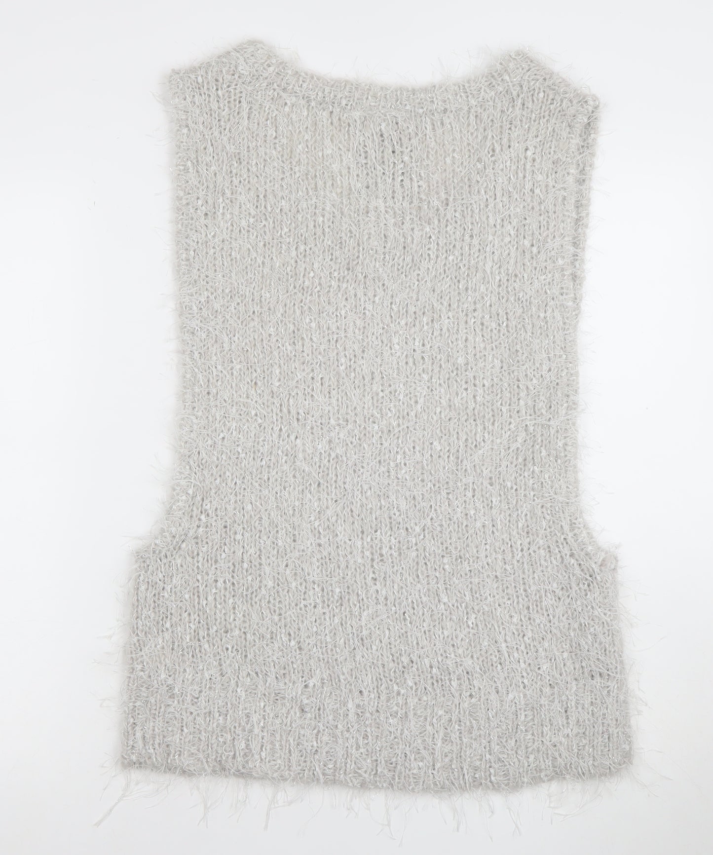 River Island Womens Grey Fluffy Knit Sleeveless Vest Size 12