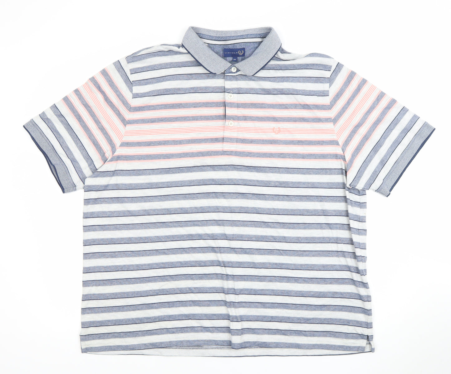 Lincoln Men’s Blue Striped 3XL Cotton Blend Short Sleeve Polo Shirt