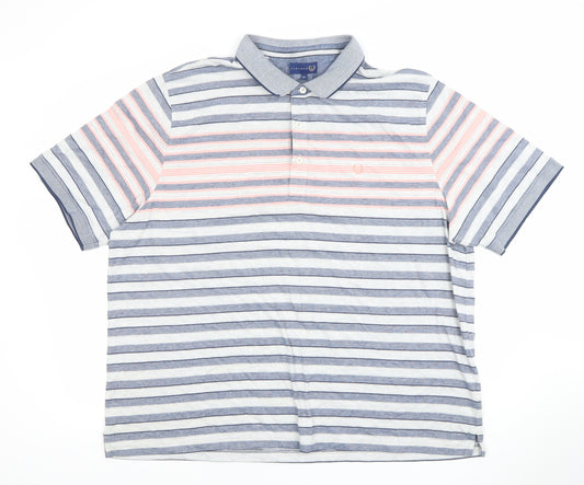 Lincoln Men’s Blue Striped 3XL Cotton Blend Short Sleeve Polo Shirt