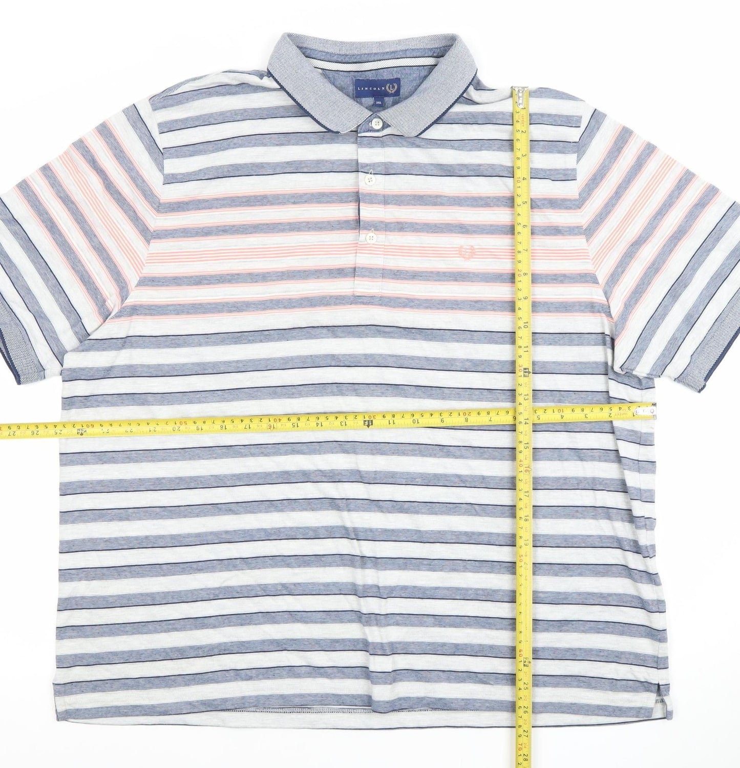 Lincoln Men’s Blue Striped 3XL Cotton Blend Short Sleeve Polo Shirt