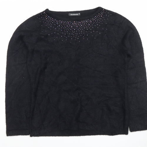 Bonmarché Women's Black Rhinestone Crew Neck Long Sleeve Jumper Size 12