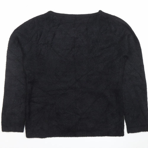 Bonmarché Women's Black Rhinestone Crew Neck Long Sleeve Jumper Size 12