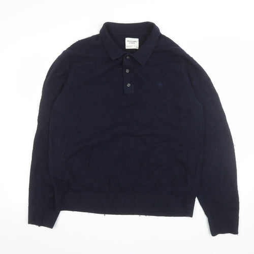 Abercrombie & Fitch Men’s Blue Cotton Merino Long Sleeve Polo L