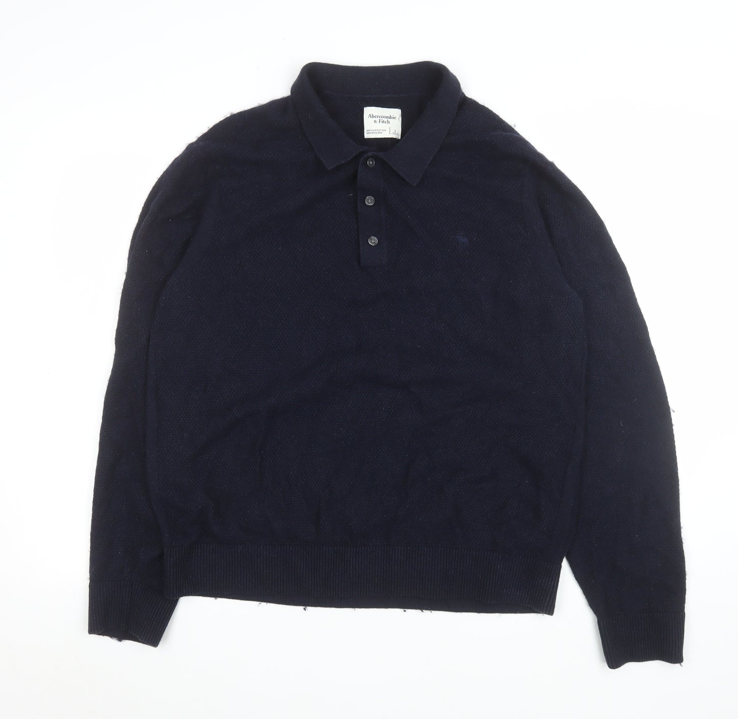 Abercrombie & Fitch Men’s Blue Cotton Merino Long Sleeve Polo L