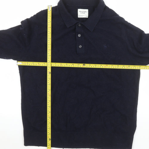 Abercrombie & Fitch Men’s Blue Cotton Merino Long Sleeve Polo L