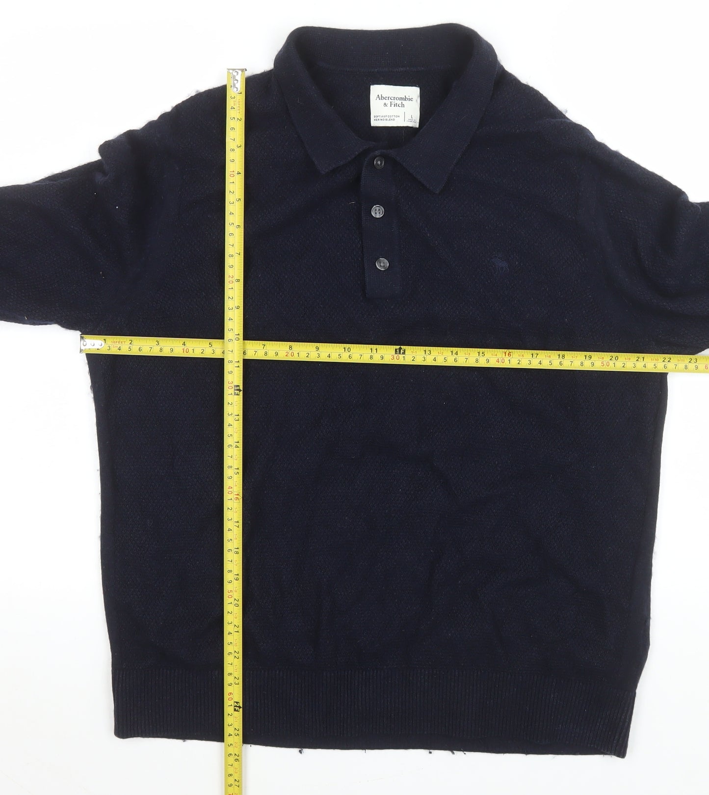 Abercrombie & Fitch Men’s Blue Cotton Merino Long Sleeve Polo L
