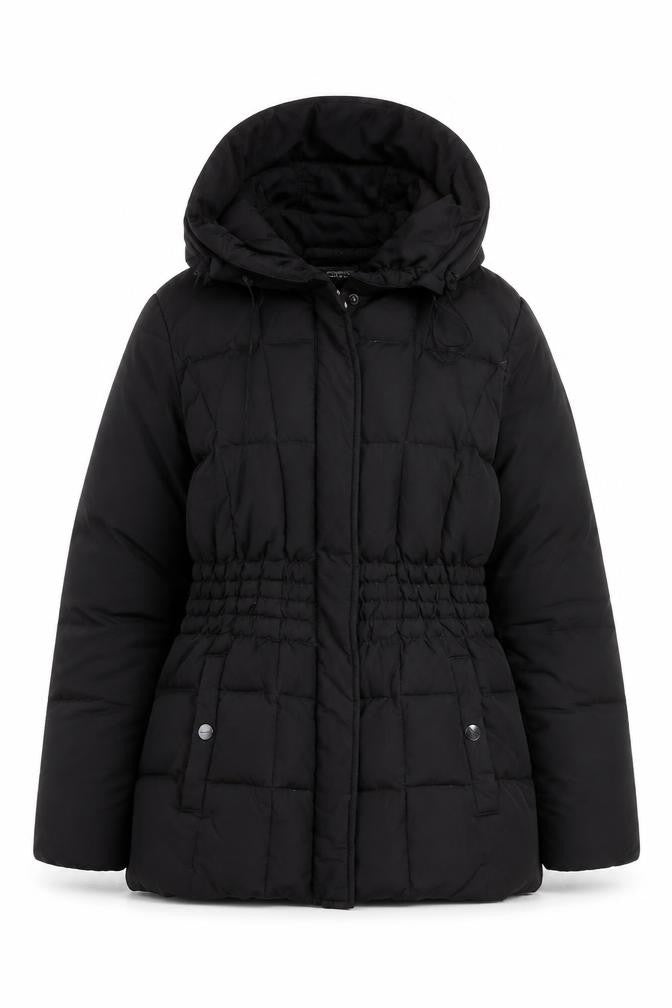 Front view of Kenneth Cole Reaction Women's Black XS Hooded Puffer Jacket