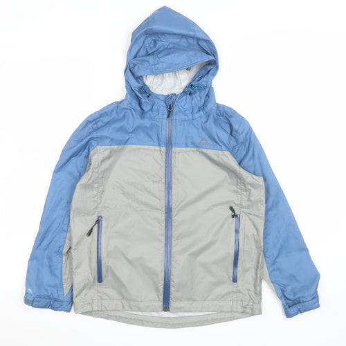 K-Way Boys Blue Grey Windbreaker Jacket 9-10 Years Hooded Lightweight