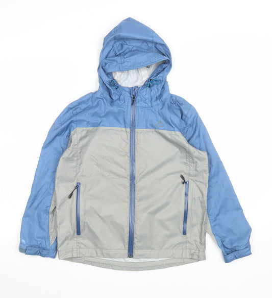 K-Way Boys Blue Grey Windbreaker Jacket 9-10 Years Hooded Lightweight