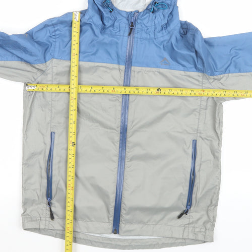 K-Way Boys Blue Grey Windbreaker Jacket 9-10 Years Hooded Lightweight