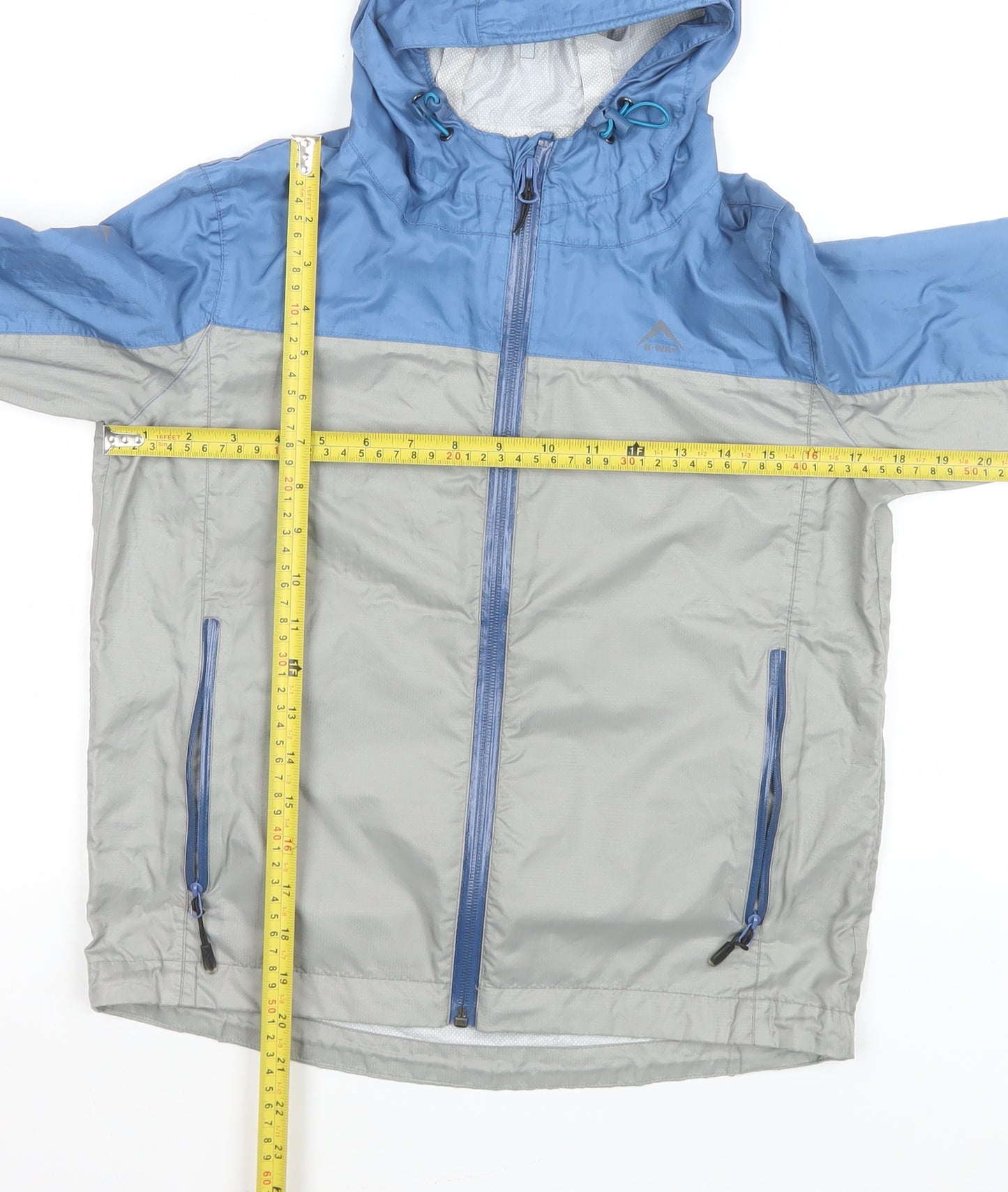 K-Way Boys Blue Grey Windbreaker Jacket 9-10 Years Hooded Lightweight