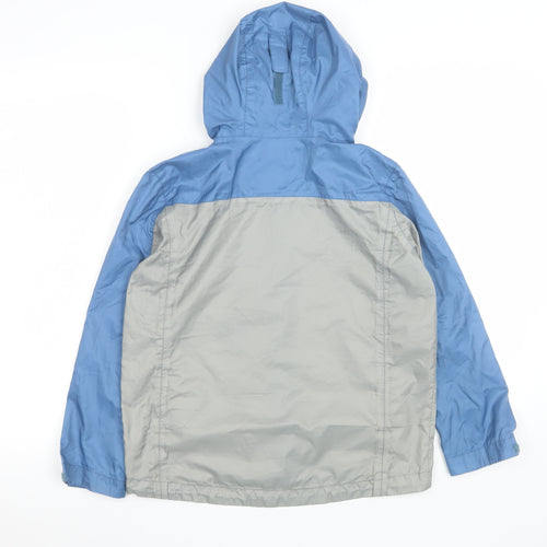 K-Way Boys Blue Grey Windbreaker Jacket 9-10 Years Hooded Lightweight