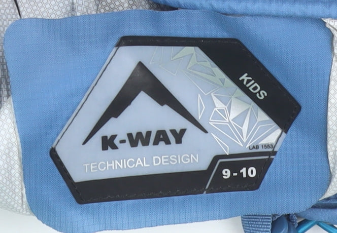 K-Way Boys Blue Grey Windbreaker Jacket 9-10 Years Hooded Lightweight