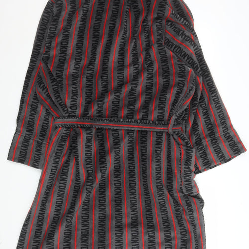 DKNY Men's Grey Black Red Fleece Robe L Belted Lightweight Striped