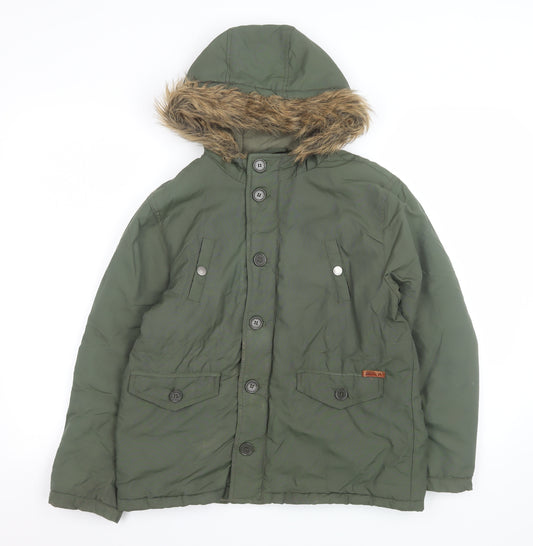 Ben Sherman Boys Green Hooded Parka Coat 10-11 Years Nylon Padded Winter Jacket