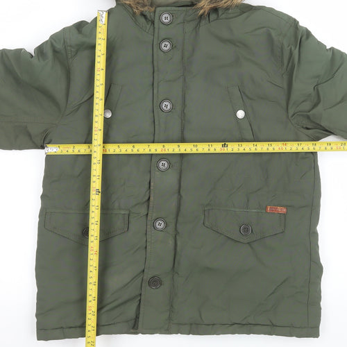 Ben Sherman Boys Green Hooded Parka Coat 10-11 Years Nylon Padded Winter Jacket