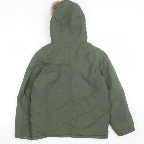 Ben Sherman Boys Green Hooded Parka Coat 10-11 Years Nylon Padded Winter Jacket