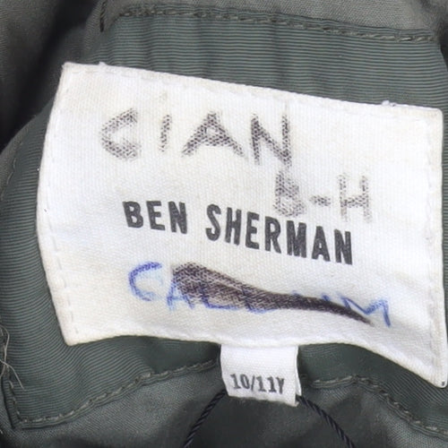 Ben Sherman Boys Green Hooded Parka Coat 10-11 Years Nylon Padded Winter Jacket