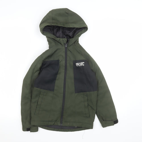Jack & Jones Boys Green Colourblock Hooded Puffer Jacket 8 Years