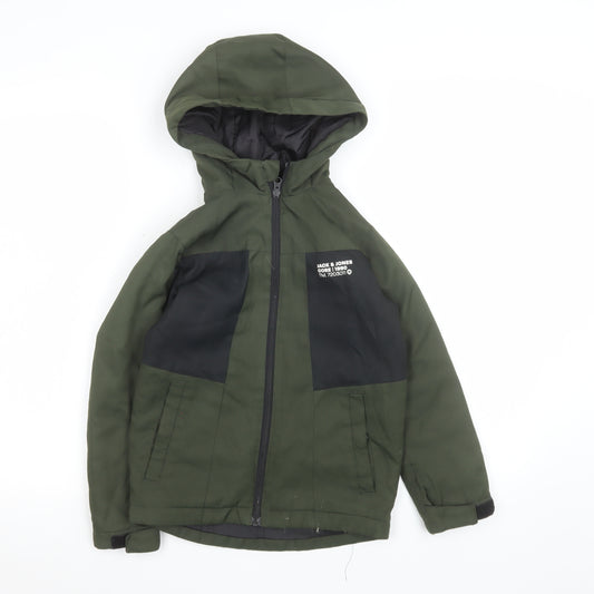 Jack & Jones Boys Green Colourblock Hooded Puffer Jacket 8 Years