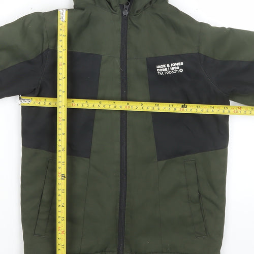 Jack & Jones Boys Green Colourblock Hooded Puffer Jacket 8 Years