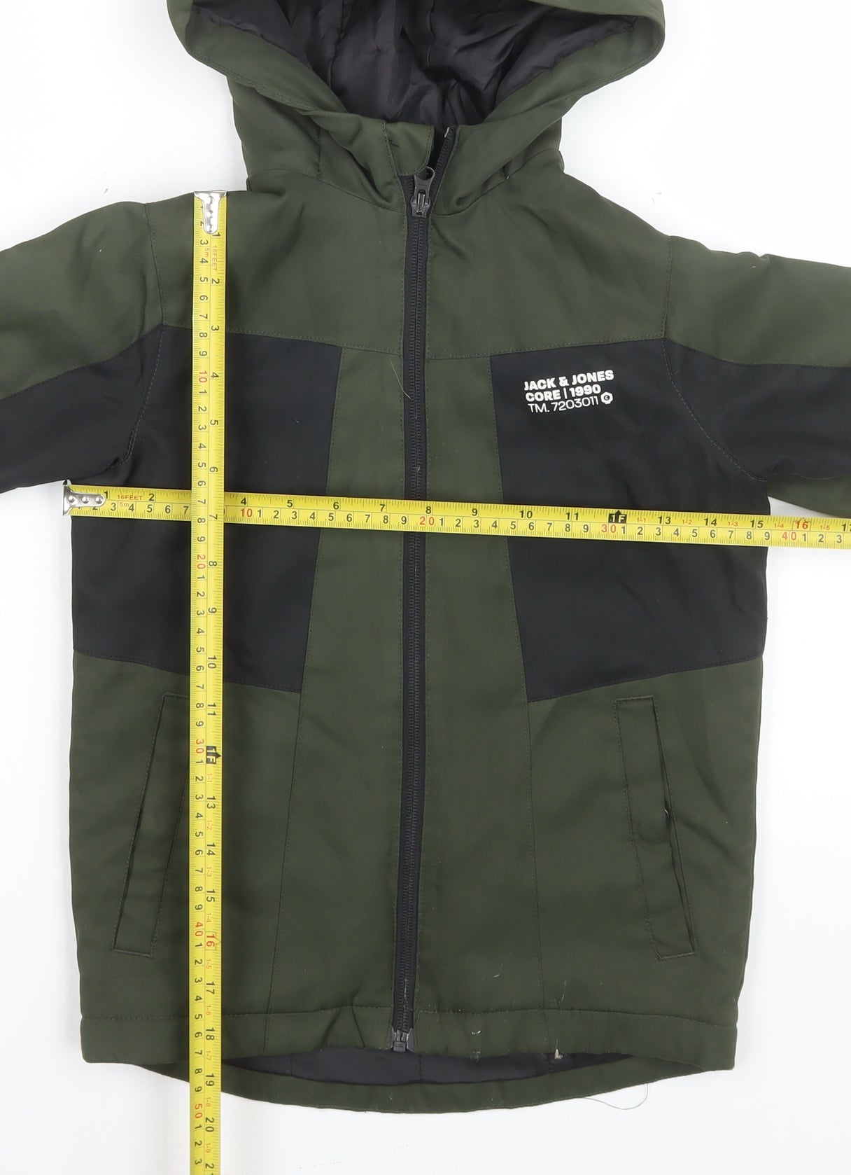 Jack & Jones Boys Green Colourblock Hooded Puffer Jacket 8 Years