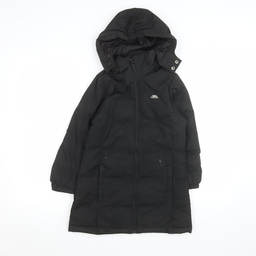 Trespass Girls Black Waterproof Hooded Long Puffer Coat 5-6 Years
