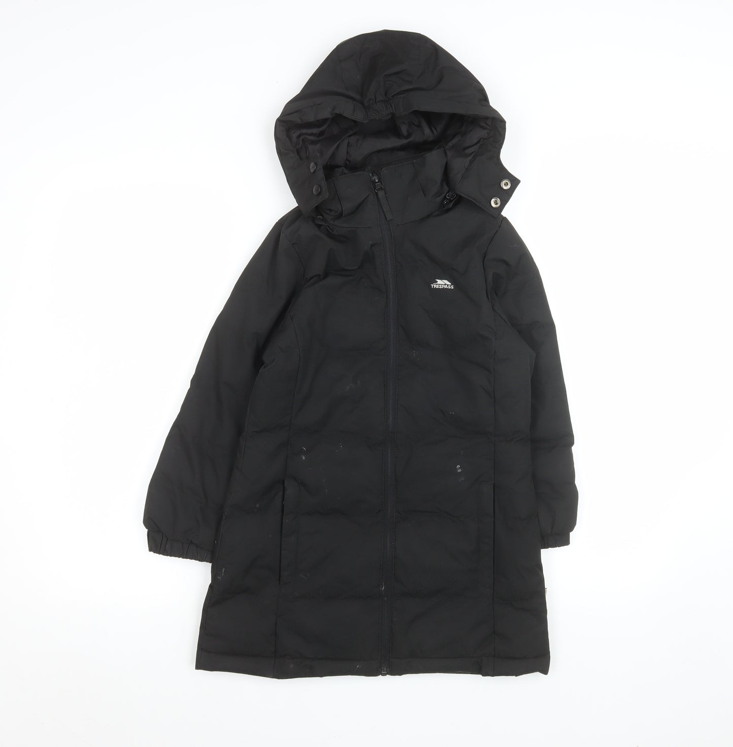 Trespass Girls Black Waterproof Hooded Long Puffer Coat 5-6 Years