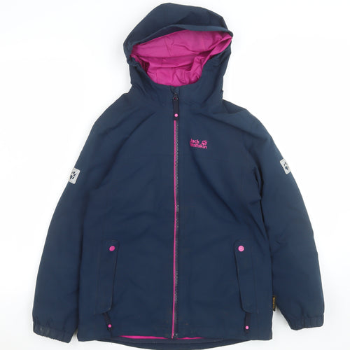 Jack Wolfskin Girls Blue Hooded Puffer Jacket 12 Years Waterproof Lined