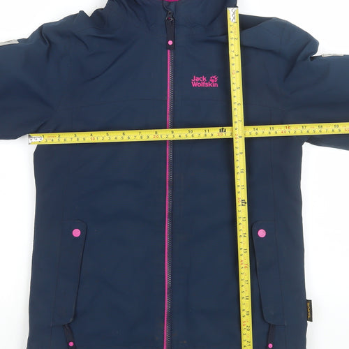 Jack Wolfskin Girls Blue Hooded Puffer Jacket 12 Years Waterproof Lined