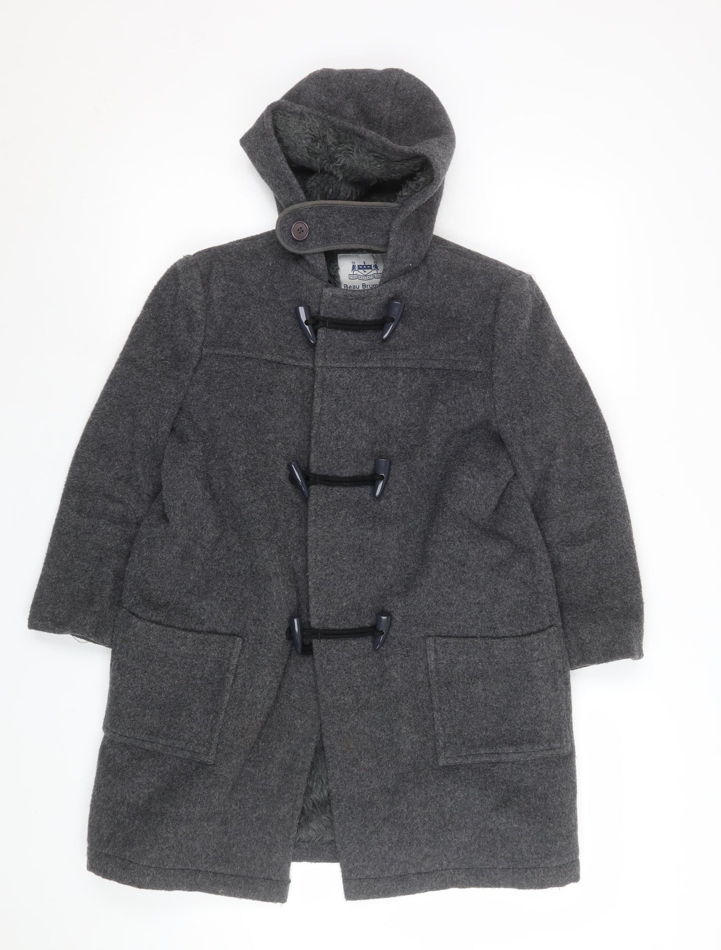 Beau Brummel Boys Grey Wool Duffle Coat Age 8 Hooded Winter Outerwear