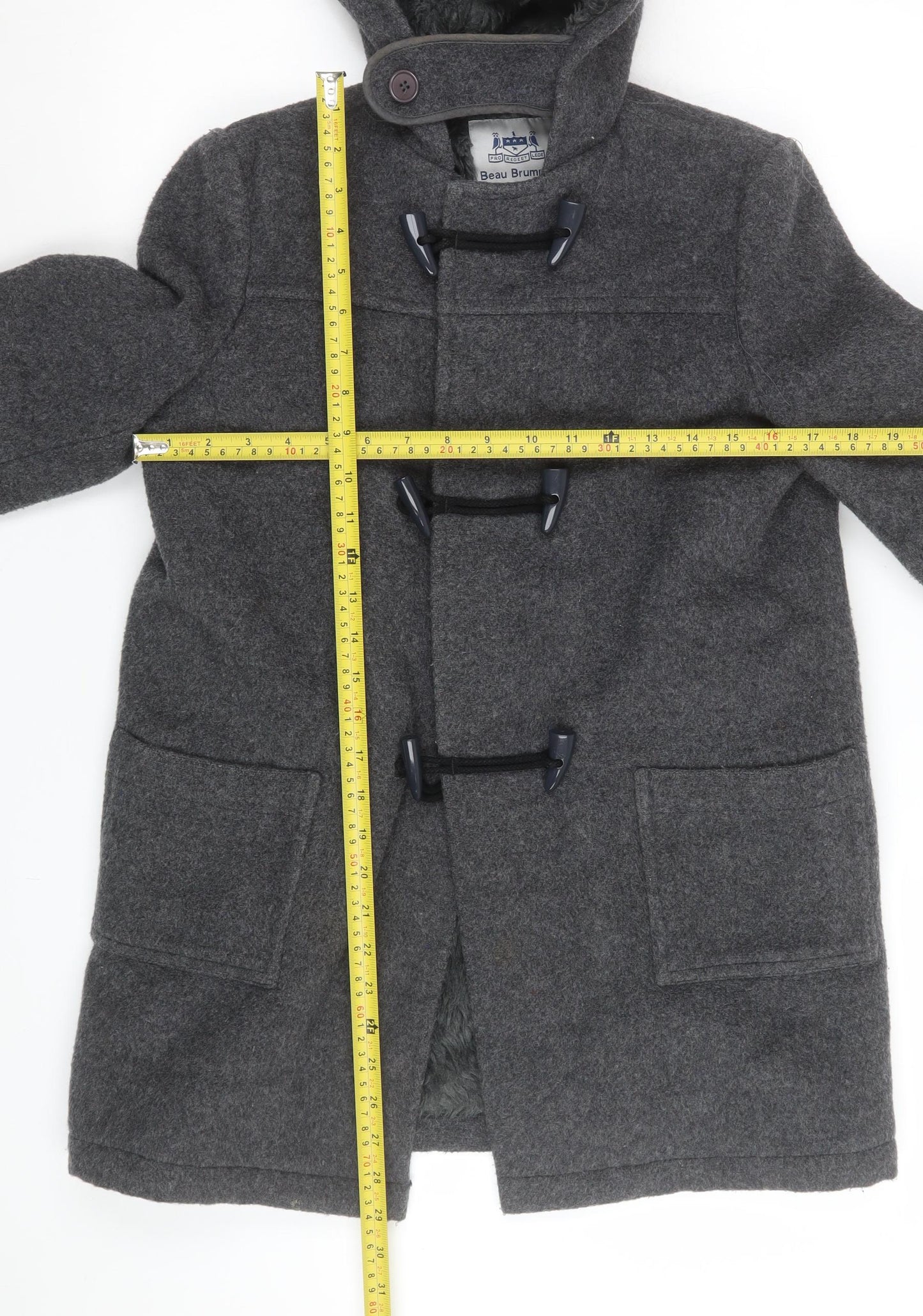 Beau Brummel Boys Grey Wool Duffle Coat Age 8 Hooded Winter Outerwear