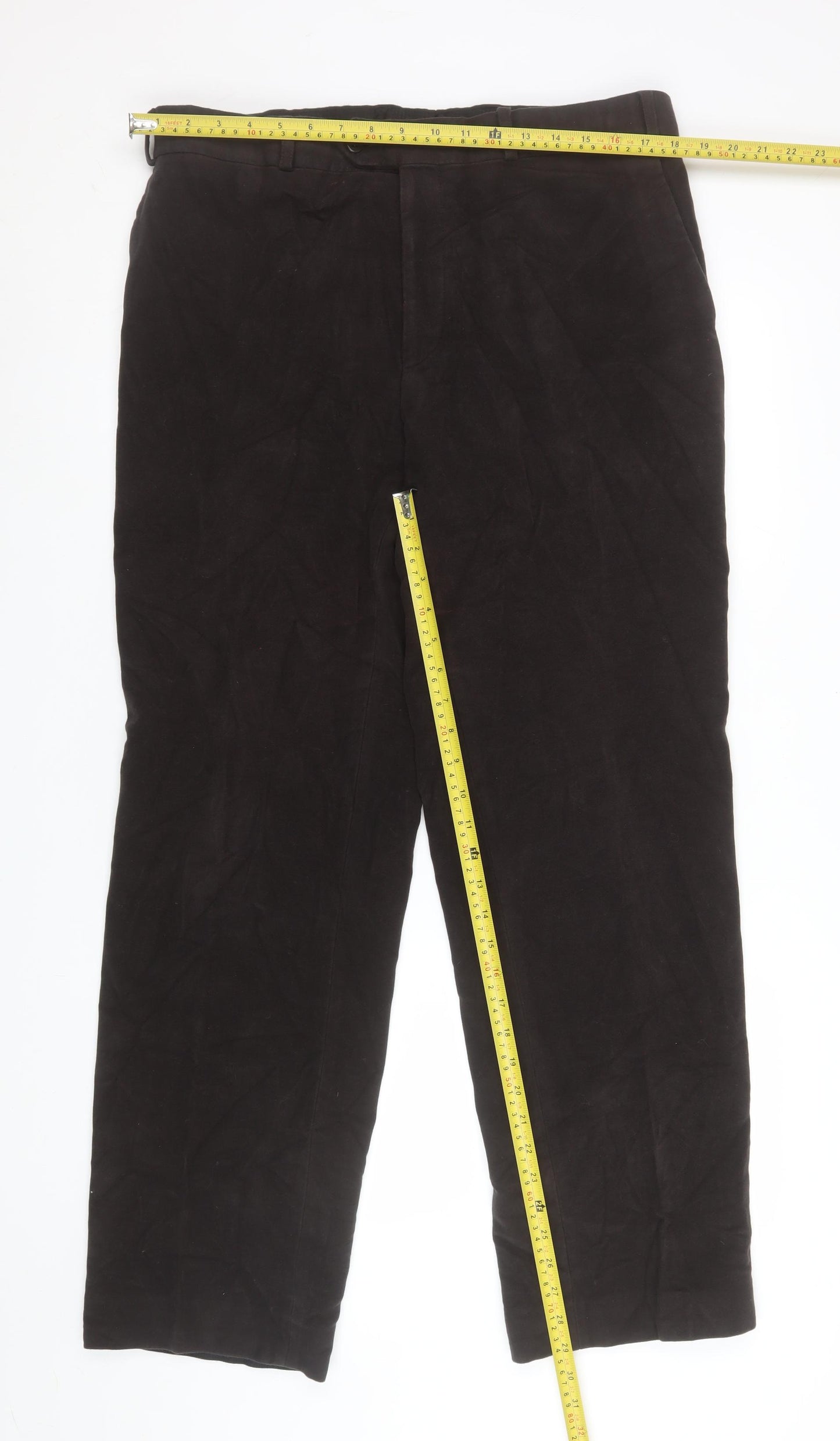 Balmain Men's Brown Cotton Straight Leg Trousers 36W 32L