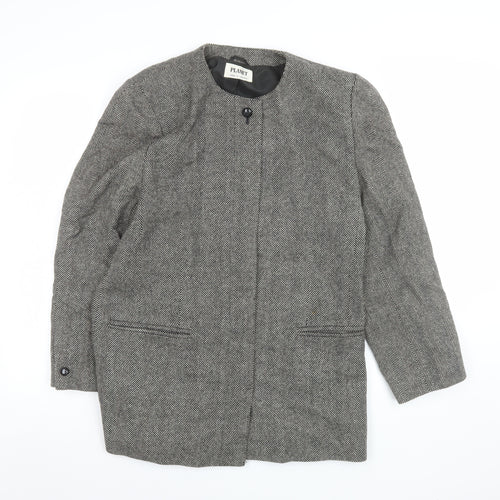 Planet Women Grey Wool Herringbone Long Blazer Jacket Size 14