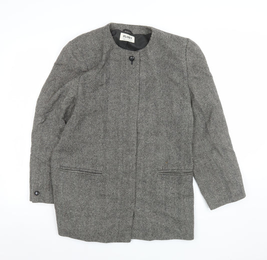 Planet Women Grey Wool Herringbone Long Blazer Jacket Size 14