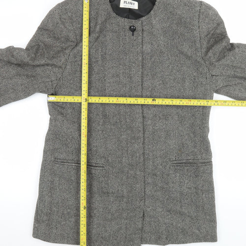 Planet Women Grey Wool Herringbone Long Blazer Jacket Size 14