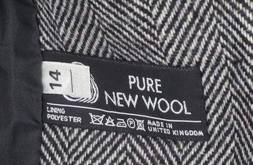 Planet Women Grey Wool Herringbone Long Blazer Jacket Size 14