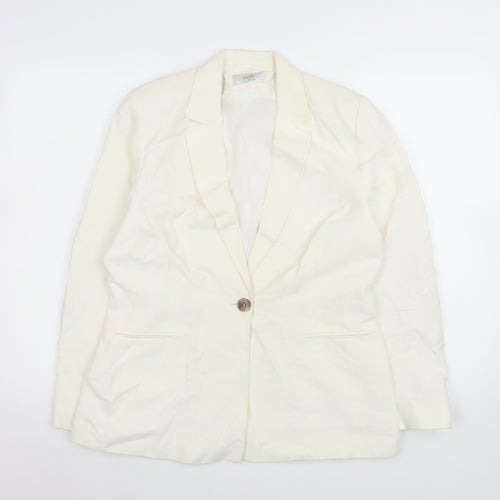 Wallis Ivory Linen Blend Women's Size 14 Single-Breasted Blazer