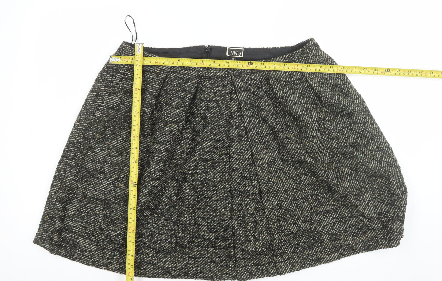 NW3 Women Grey Wool Blend Tweed A-Line Knee Length Skirt Size 16