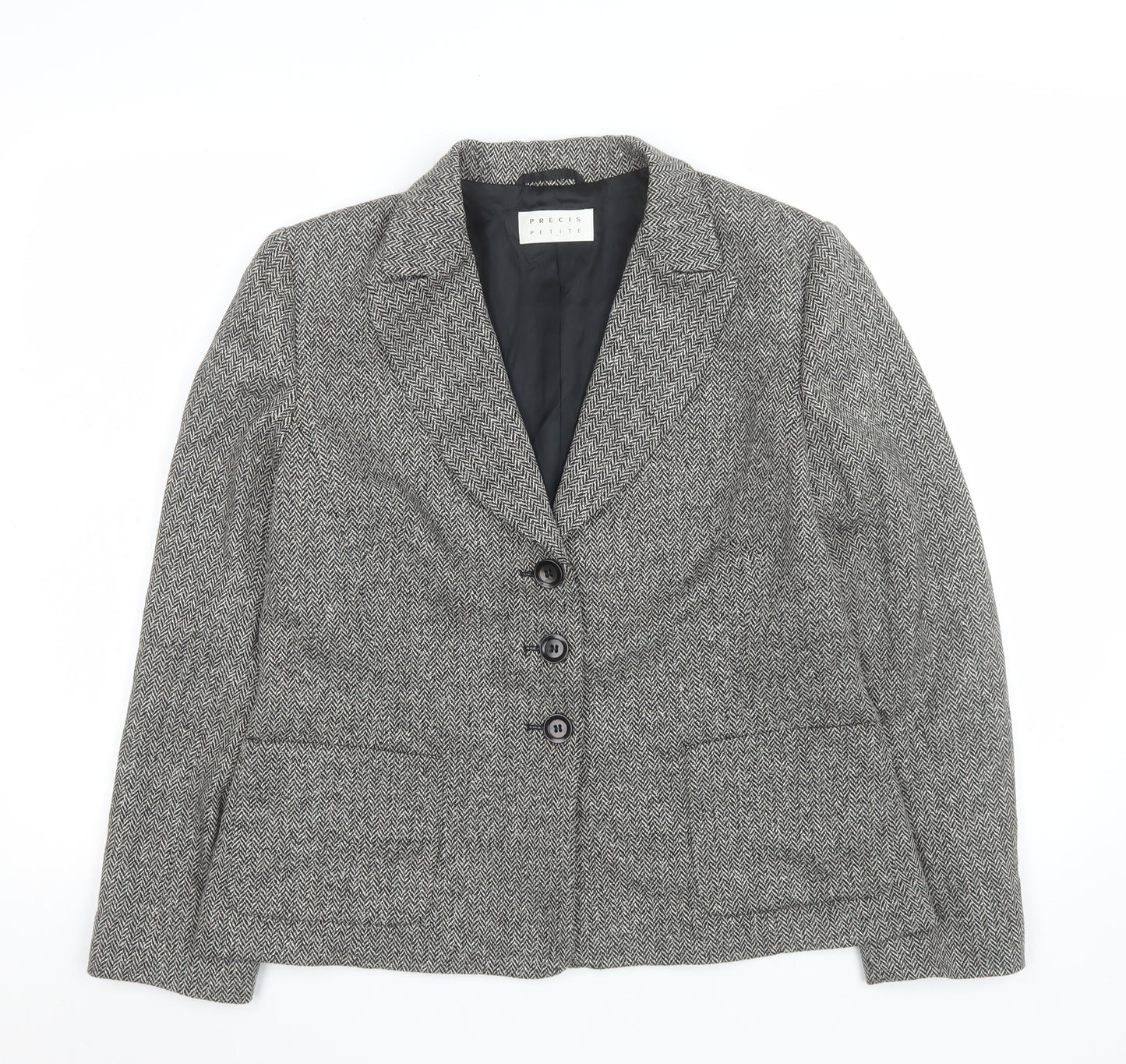 Precis Petite Women's Grey Wool Blend Single-Breasted Blazer Size 14