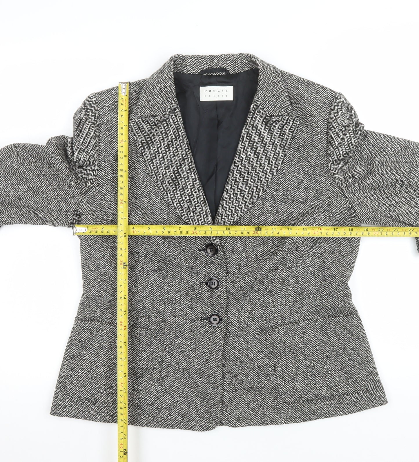 Precis Petite Women's Grey Wool Blend Single-Breasted Blazer Size 14