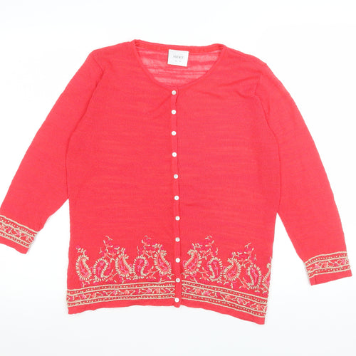 NEXT Women Red Embroidered Cardigan UK 14 Boho Knitwear