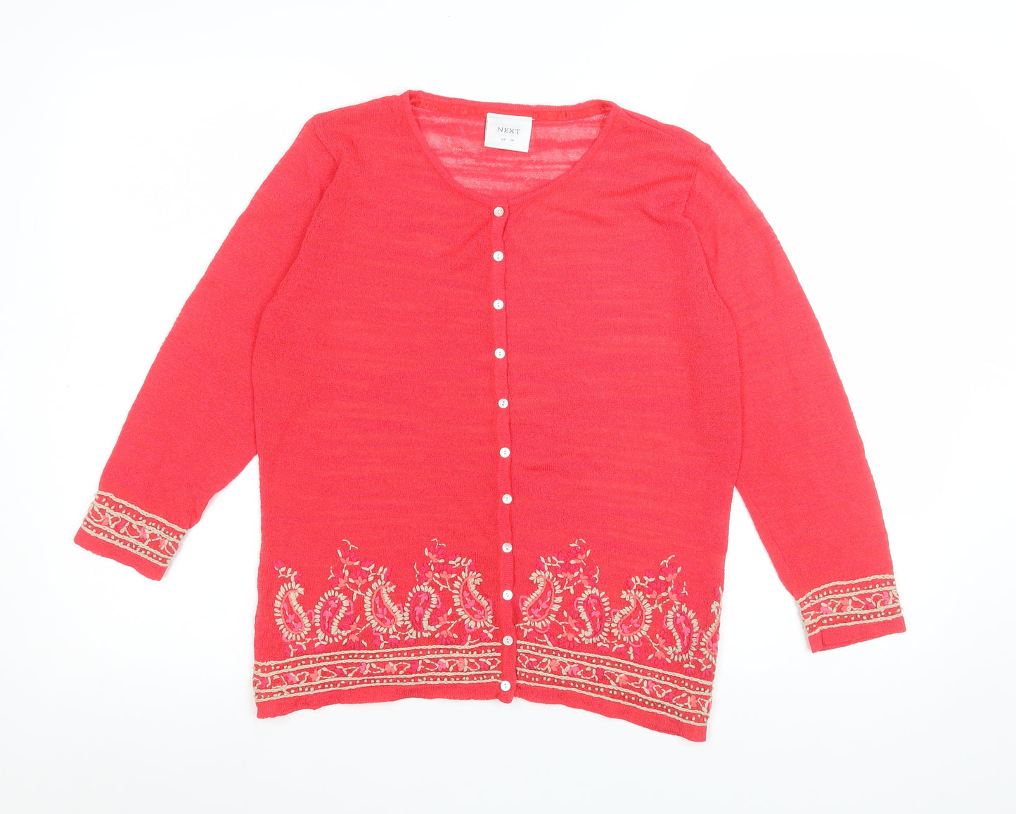 NEXT Women Red Embroidered Cardigan UK 14 Boho Knitwear