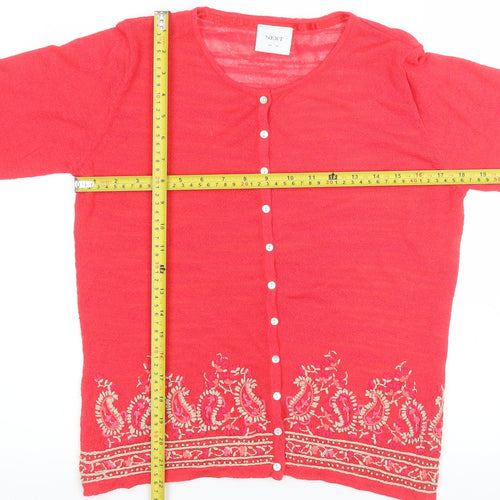 NEXT Women Red Embroidered Cardigan UK 14 Boho Knitwear