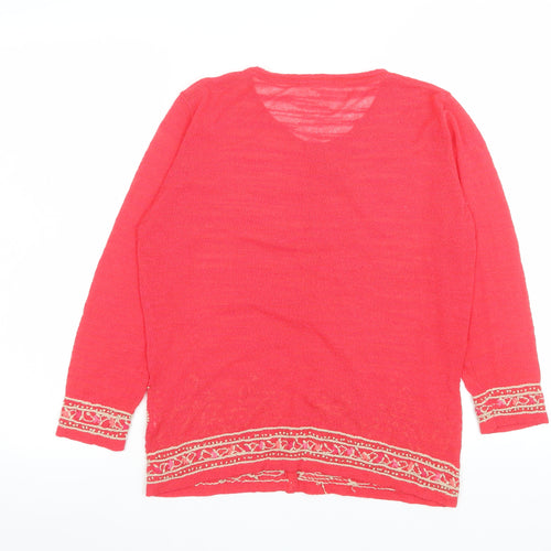 NEXT Women Red Embroidered Cardigan UK 14 Boho Knitwear