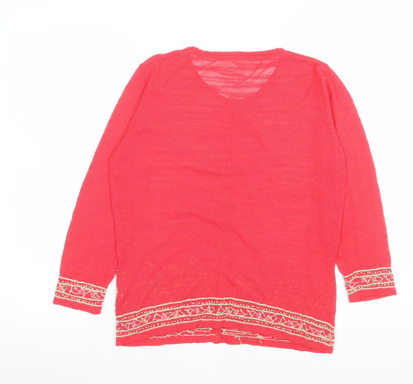 NEXT Women Red Embroidered Cardigan UK 14 Boho Knitwear