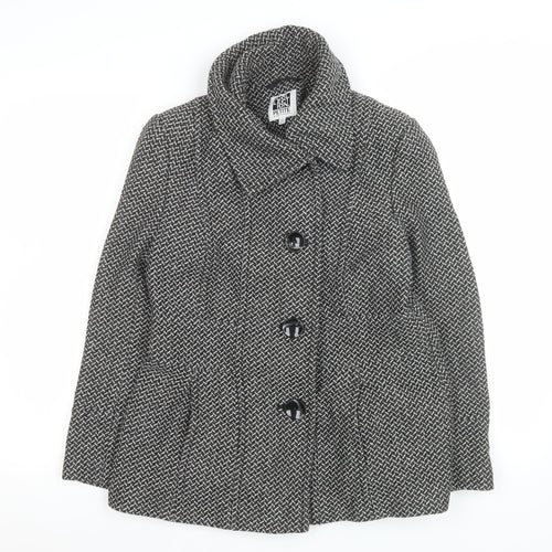Debenhams Women Grey Wool Blend Tweed Overcoat Size 12 Petite