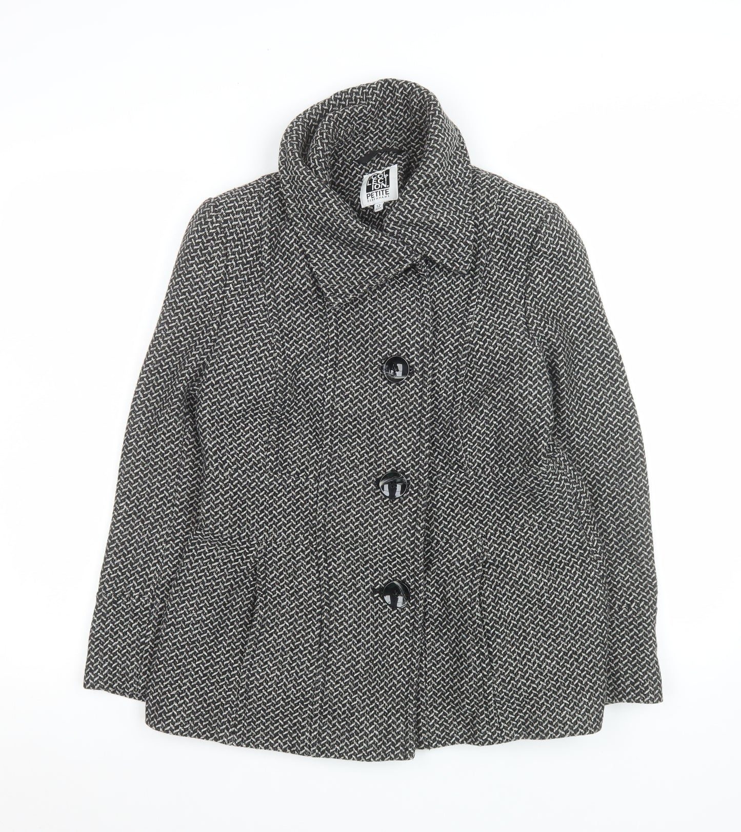 Debenhams Women Grey Wool Blend Tweed Overcoat Size 12 Petite