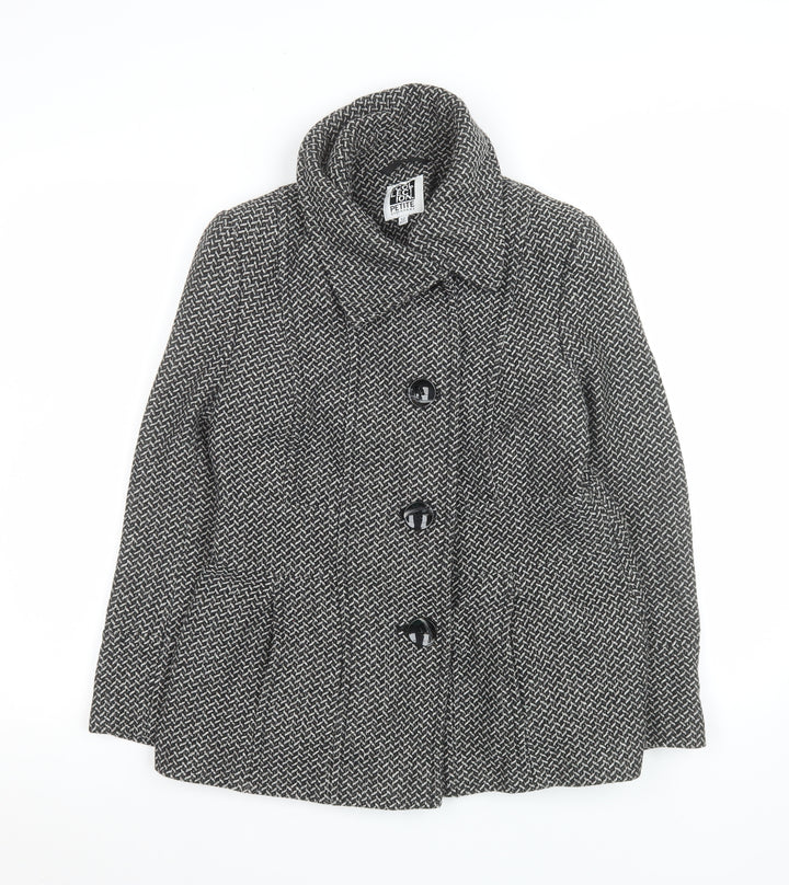 Debenhams Women Grey Wool Blend Tweed Overcoat Size 12 Petite