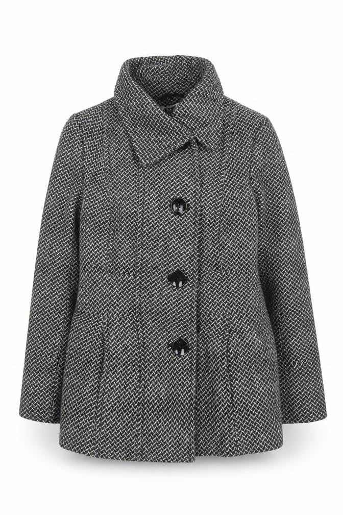 Debenhams Women Grey Wool Blend Tweed Overcoat Size 12 Petite